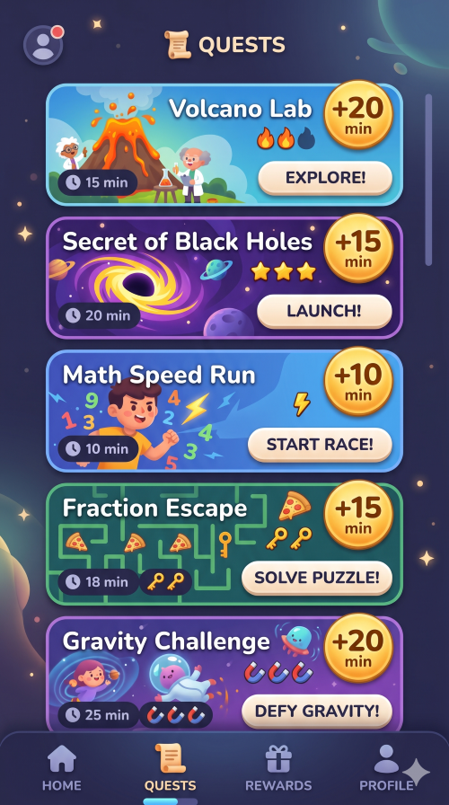 Qupiter app screen for the pick a quest step