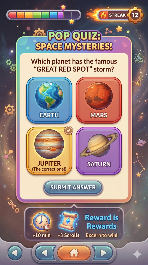 Qupiter app screen for the answer & earn step